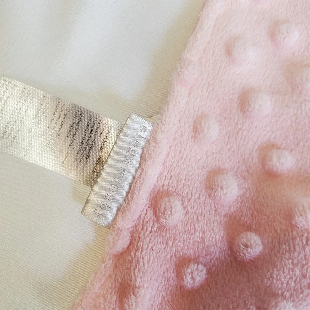 Elegant Baby Pink Flower Daisy Lovey Security Blanket Minky‎ Dots Satin Soft Toy